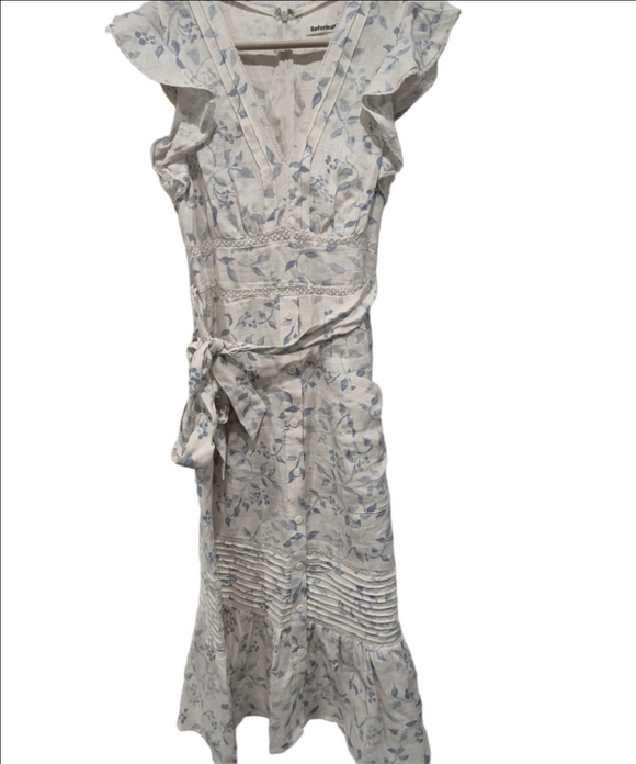 Reformation Lili Linen Floral Ruffle Sleeve Dress - Picture 3 of 14